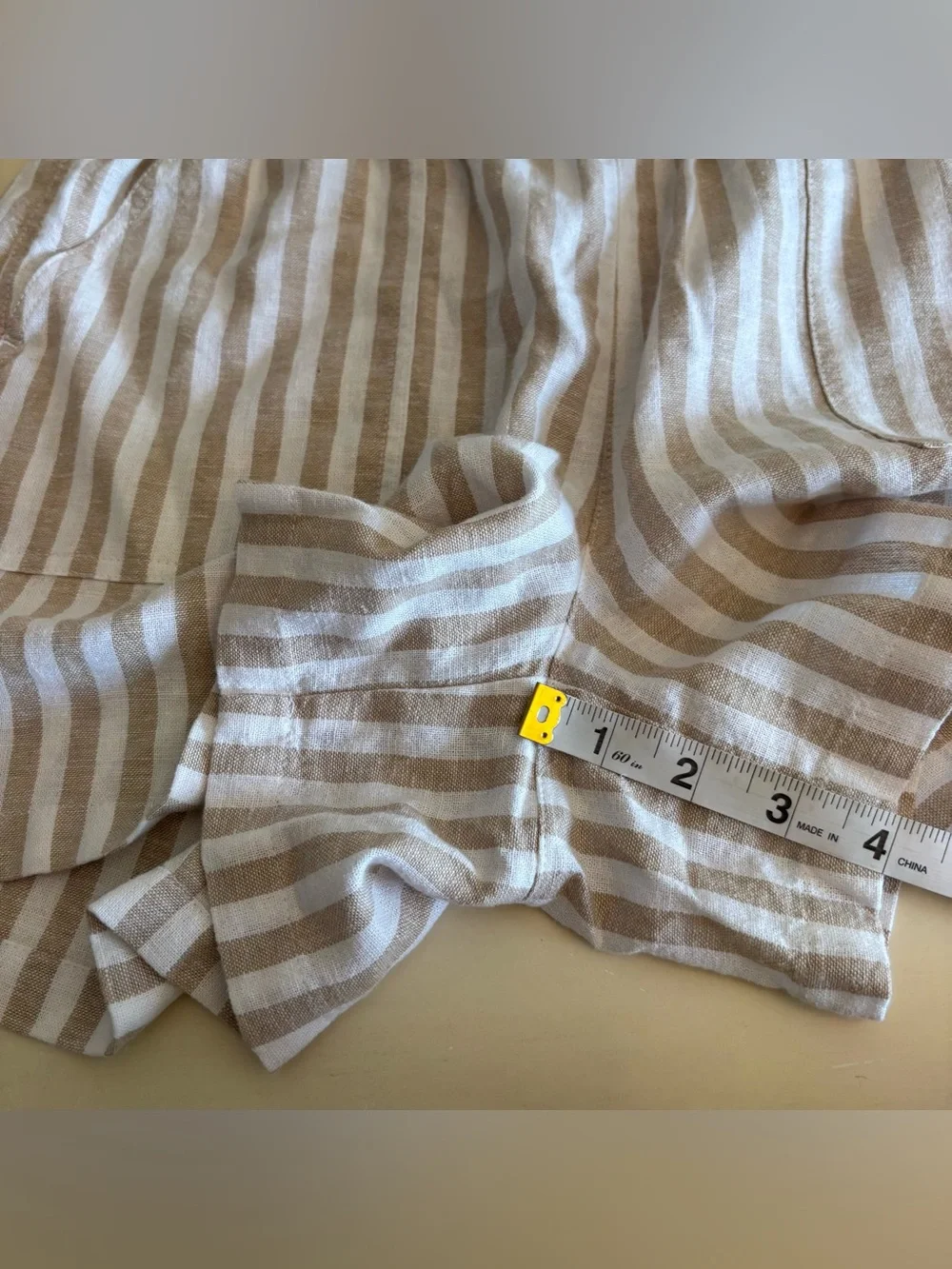 J. Crew High-Waist Striped Linen-Blend Shorts in Cream & Tan Size Medium NEW